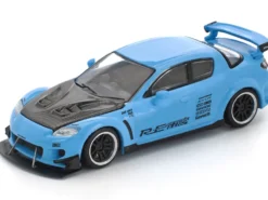Mazda RX8 RE-Amemiya Widebody RHD (Right Hand Drive) Light Blue with Carbon Hood 1/64 Diecast Model Car by Pop Race