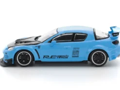 Mazda RX8 RE-Amemiya Widebody RHD (Right Hand Drive) Light Blue with Carbon Hood 1/64 Diecast Model Car by Pop Race