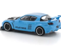 Mazda RX8 RE-Amemiya Widebody RHD (Right Hand Drive) Light Blue with Carbon Hood 1/64 Diecast Model Car by Pop Race