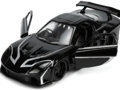 1995 Mazda RX 7 RHD Right Hand Drive Black and Black Panther Diecast Figure The Avengers Hollywood Rides Series 1/32 Diecast Model Car Jada 33078