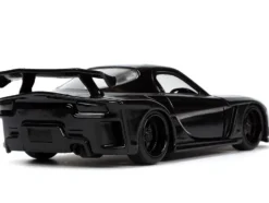 1995 Mazda RX 7 RHD Right Hand Drive Black and Black Panther Diecast Figure The Avengers Hollywood Rides Series 1/32 Diecast Model Car Jada 33078
