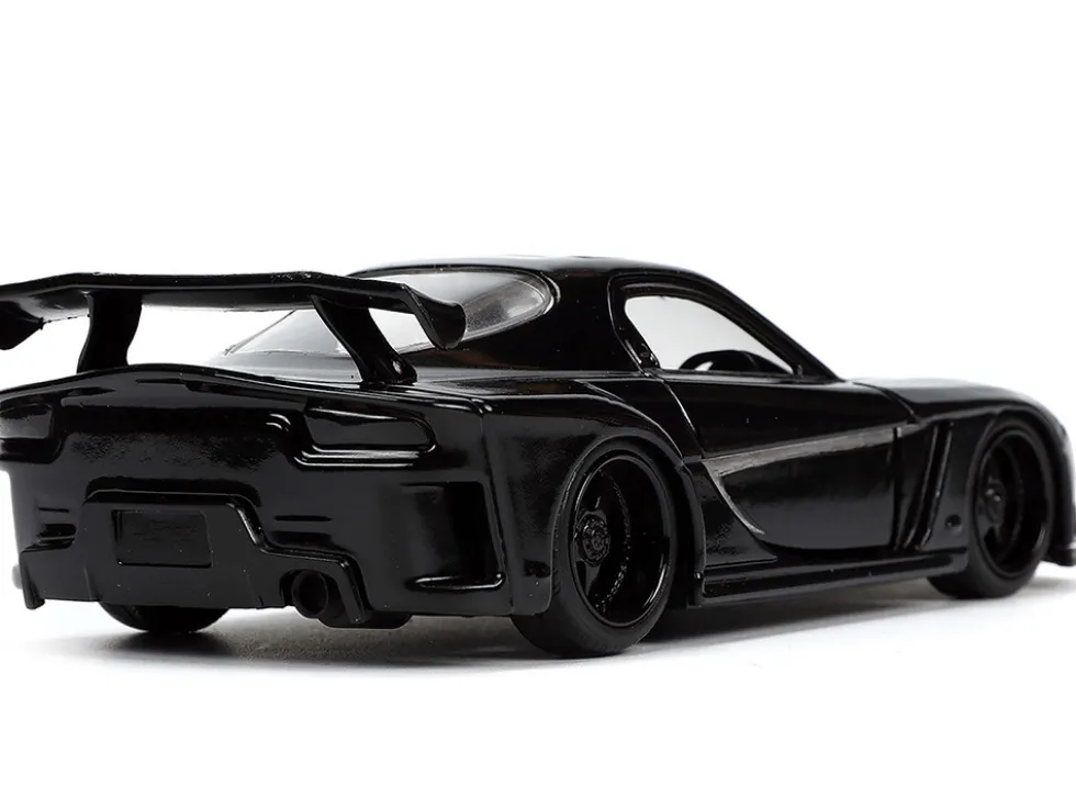 1995 Mazda RX 7 RHD Right Hand Drive Black and Black Panther Diecast Figure The Avengers Hollywood Rides Series 1/32 Diecast Model Car Jada 33078