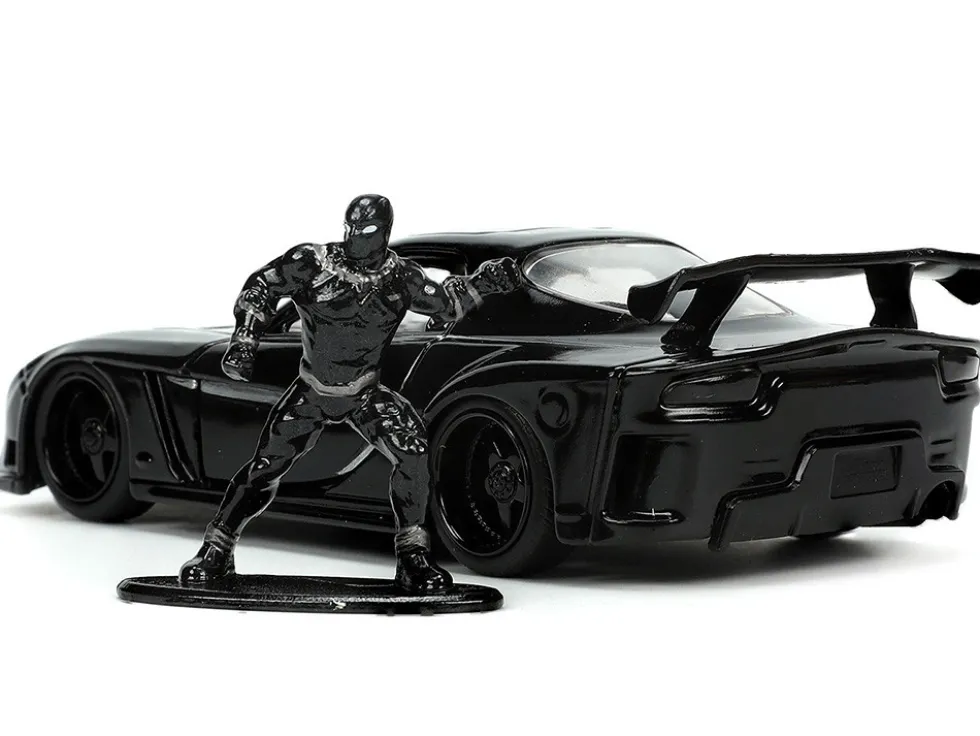 1995 Mazda RX 7 RHD Right Hand Drive Black and Black Panther Diecast Figure The Avengers Hollywood Rides Series 1/32 Diecast Model Car Jada 33078
