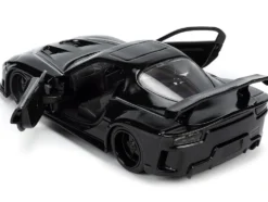 1995 Mazda RX 7 RHD Right Hand Drive Black and Black Panther Diecast Figure The Avengers Hollywood Rides Series 1/32 Diecast Model Car Jada 33078