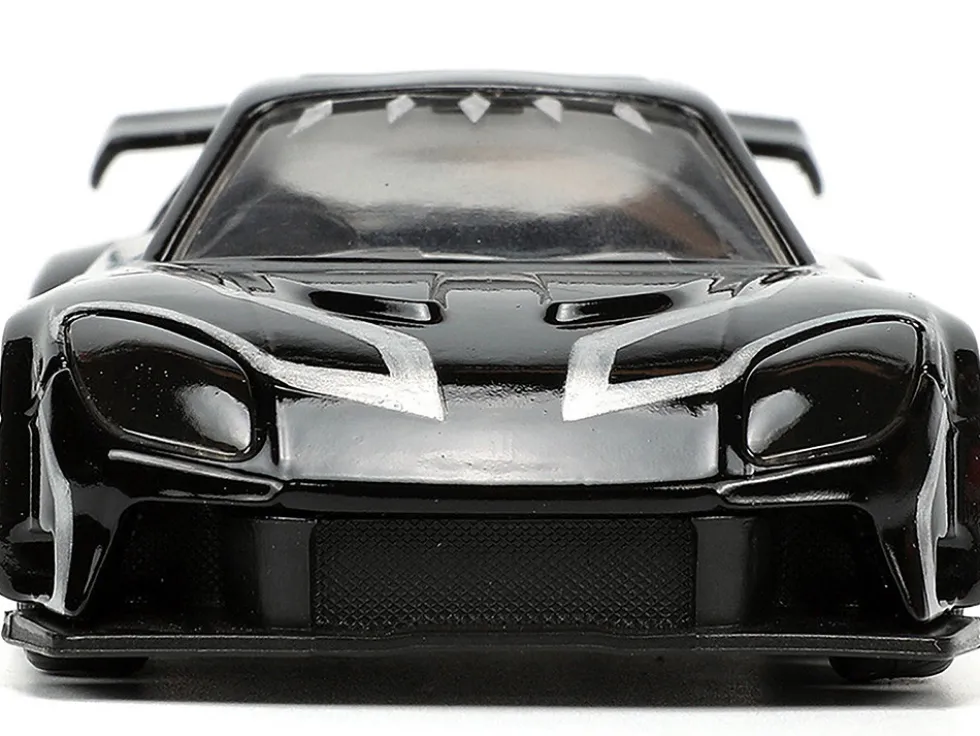 1995 Mazda RX 7 RHD Right Hand Drive Black and Black Panther Diecast Figure The Avengers Hollywood Rides Series 1/32 Diecast Model Car Jada 33078