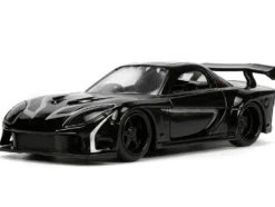 1995 Mazda RX 7 RHD Right Hand Drive Black and Black Panther Diecast Figure The Avengers Hollywood Rides Series 1/32 Diecast Model Car Jada 33078