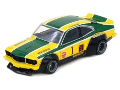 Mazda RX-3 Savanna RHD (Right Hand Drive) #1 "Katayama Racing Livery" Green and Yellow Striped 1/64 Diecast Model Car by Inno Models