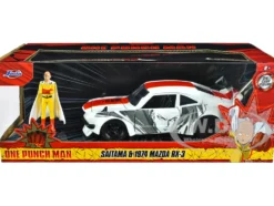 1974 Mazda RX-3 White Red Stripe Graphics Saitama Diecast Figure One Punch Man 2015-2019 TV Series 1/24 Diecast Model Car Jada 33688