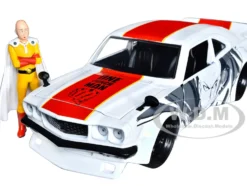 1974 Mazda RX-3 White Red Stripe Graphics Saitama Diecast Figure One Punch Man 2015-2019 TV Series 1/24 Diecast Model Car Jada 33688