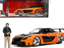 1995 Mazda RX-7 Widebody RHD Right Hand Drive Orange Metallic Black Han Diecast Figurine The Fast and the Furious Tokyo Drift 2006 Movie 1/24 Diecast Model Car Jada 33174