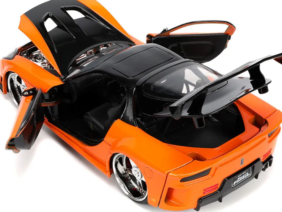 1995 Mazda RX-7 Widebody RHD Right Hand Drive Orange Metallic Black Han Diecast Figurine The Fast and the Furious Tokyo Drift 2006 Movie 1/24 Diecast Model Car Jada 33174