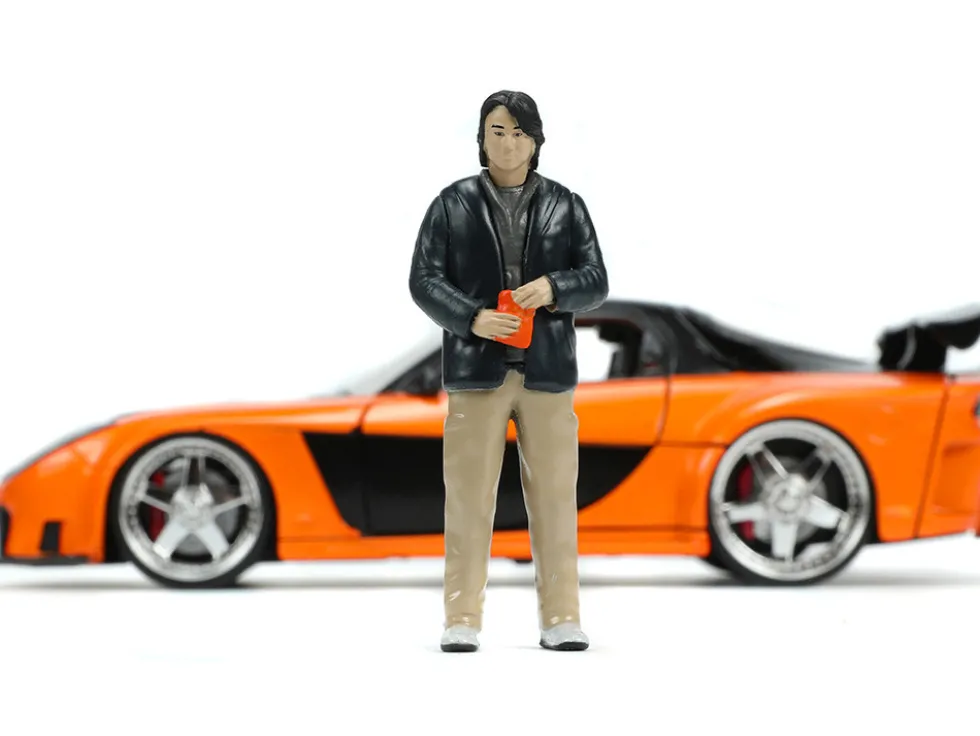 1995 Mazda RX-7 Widebody RHD Right Hand Drive Orange Metallic Black Han Diecast Figurine The Fast and the Furious Tokyo Drift 2006 Movie 1/24 Diecast Model Car Jada 33174