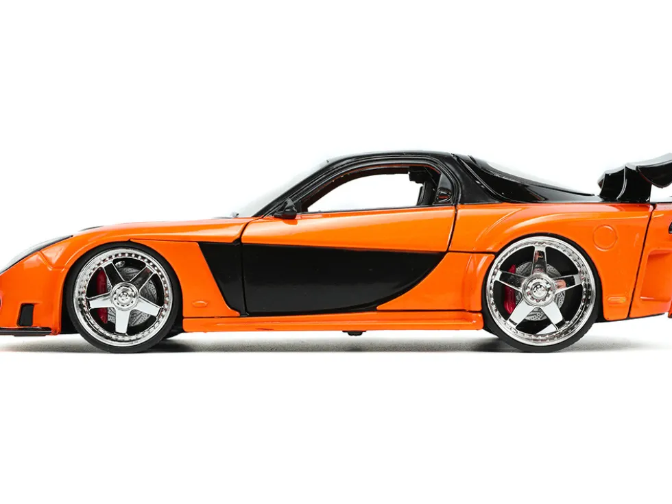 1995 Mazda RX-7 Widebody RHD Right Hand Drive Orange Metallic Black Han Diecast Figurine The Fast and the Furious Tokyo Drift 2006 Movie 1/24 Diecast Model Car Jada 33174