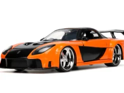 1995 Mazda RX-7 Widebody RHD Right Hand Drive Orange Metallic Black Han Diecast Figurine The Fast and the Furious Tokyo Drift 2006 Movie 1/24 Diecast Model Car Jada 33174
