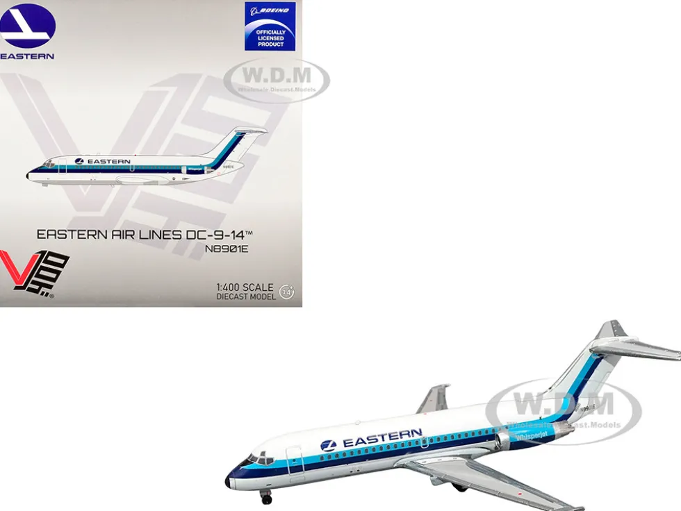 McDonnell Douglas DC-9-14 Commercial Aircraft "Eastern Air Lines" (N8901E) White with Blue Stripes 1/400 Diecast Model Airplane by V1:400