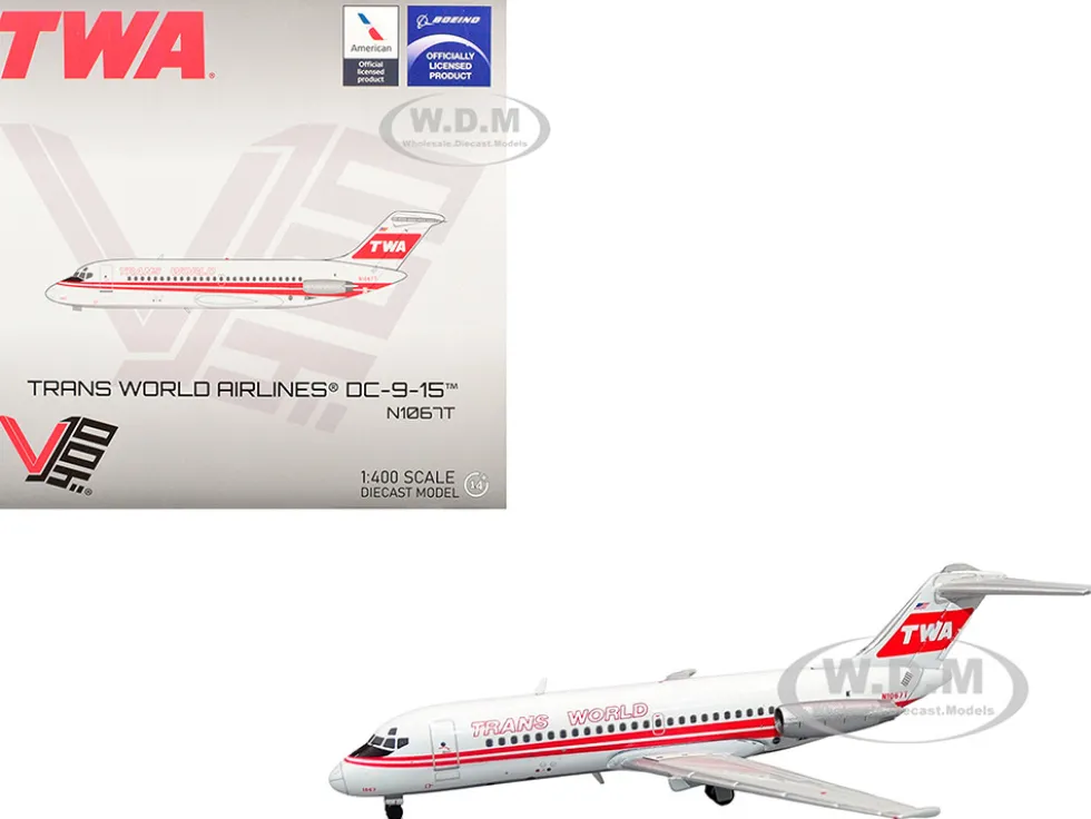 McDonnell Douglas DC-9-15 Commercial Aircraft "Trans World Airlines" (N1067T) White with Red Stripes 1/400 Diecast Model Airplane by V1:400