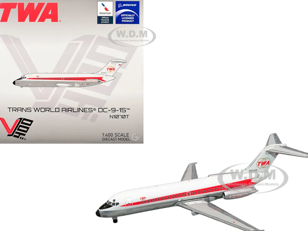 McDonnell Douglas DC-9-15 Commercial Aircraft "Trans World Airlines" (N1070T) White with Red Stripes 1/400 Diecast Model Airplane by V1:400
