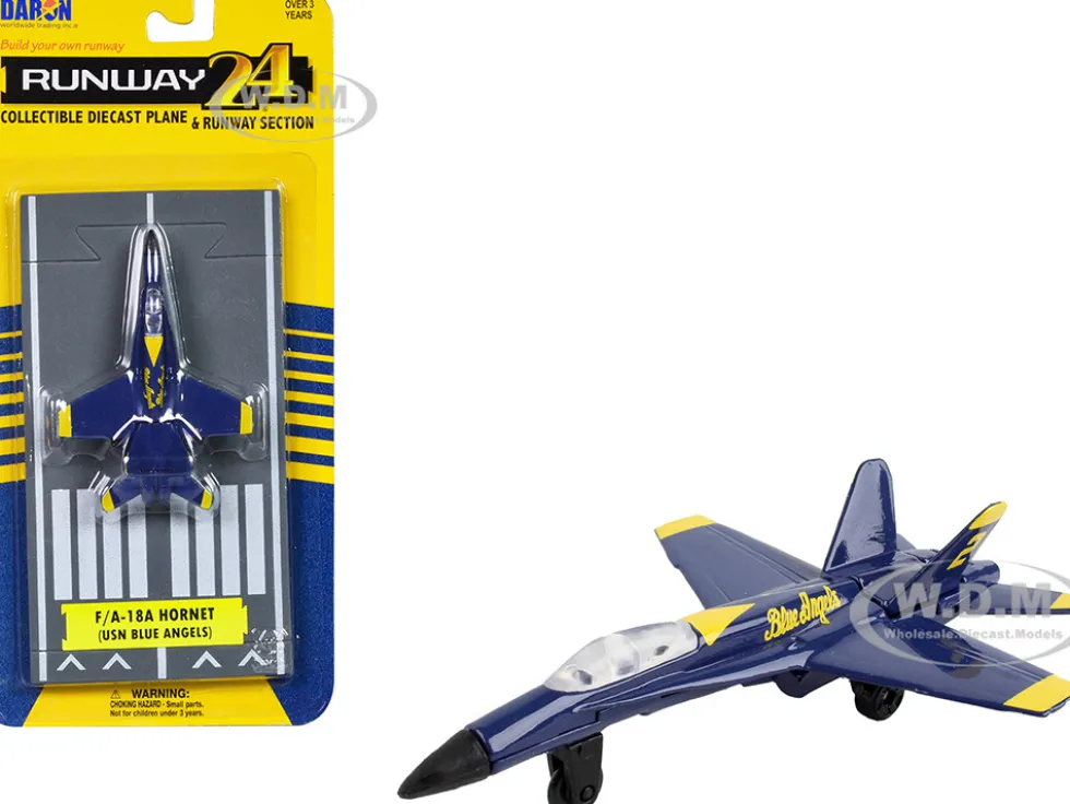 McDonnell Douglas F A 18A Hornet Fighter Aircraft Blue United States Navy Blue Angels #2 with Runway Section Diecast Model Airplane Runway24 RW090