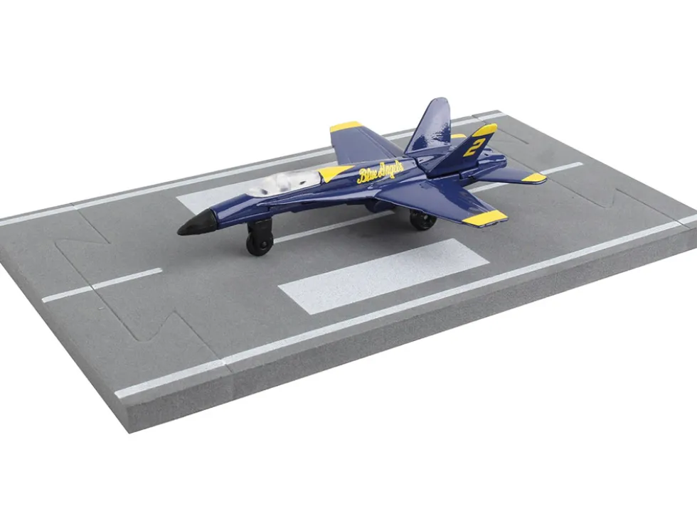 McDonnell Douglas F A 18A Hornet Fighter Aircraft Blue United States Navy Blue Angels #2 with Runway Section Diecast Model Airplane Runway24 RW090