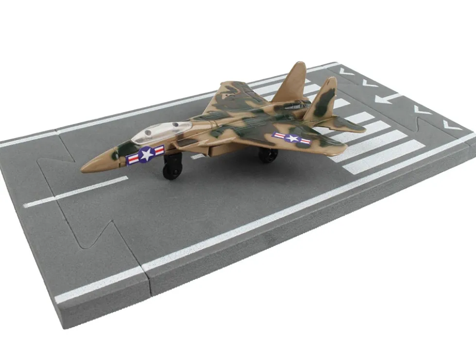 McDonnell Douglas F 15 Eagle Fighter Aircraft Desert Camouflage United States Air Force with Runway Section Diecast Model Airplane Runway24 RW120
