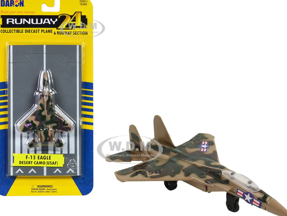 McDonnell Douglas F 15 Eagle Fighter Aircraft Desert Camouflage United States Air Force with Runway Section Diecast Model Airplane Runway24 RW120