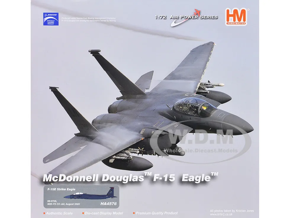 McDonnell Douglas F-15E Strike Eagle Fighter Aircraft "88-0705, 90th Fighter Squadron Commanding Officer's Jet" (2005) United States Air Force "Air Power Series" 1/72 Diecast Model by Hobby Master