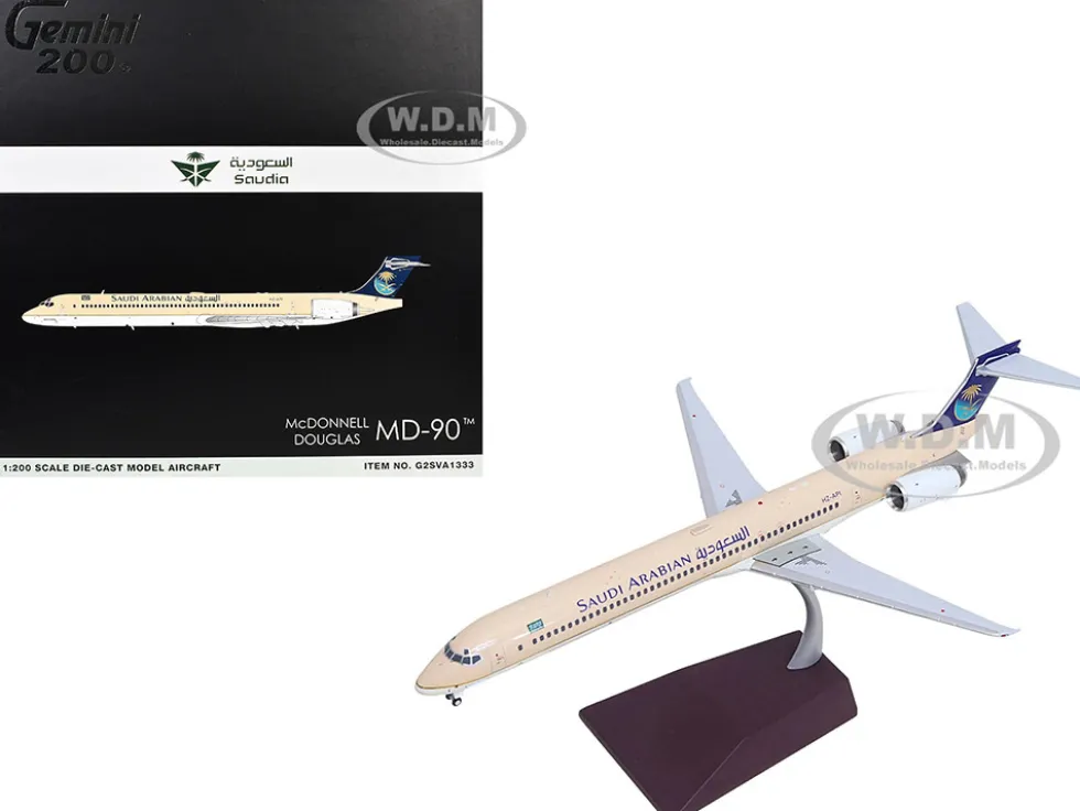 McDonnell Douglas MD-90 Commercial Aircraft "Saudia Airlines" (HZ-API) Beige with Blue Tail "Gemini 200" Series 1/200 Diecast Model Airplane by GeminiJets