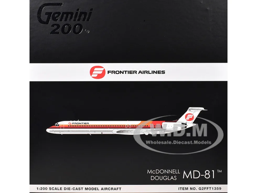 McDonnell Douglas MD-81 Commercial Aircraft "Frontier Airlines" (N859HA) White with Red and Orange Stripes "Gemini 200" Series 1/200 Diecast Model Airplane by GeminiJets