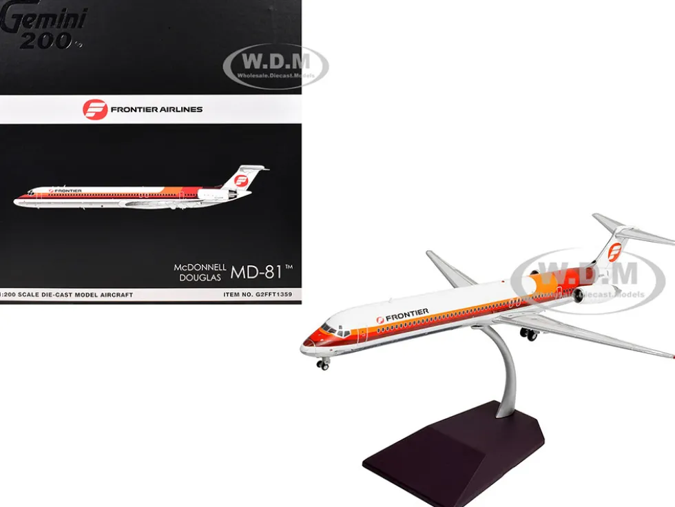 McDonnell Douglas MD-81 Commercial Aircraft "Frontier Airlines" (N859HA) White with Red and Orange Stripes "Gemini 200" Series 1/200 Diecast Model Airplane by GeminiJets