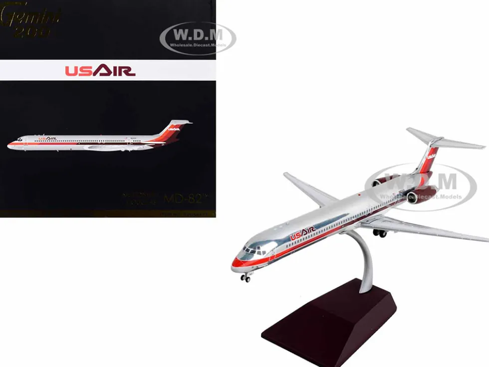McDonnell Douglas MD 82 Commercial Aircraft USAir Silver with Red Stripes Gemini 200 Series 1/200 Diecast Model Airplane GeminiJets G2USA471