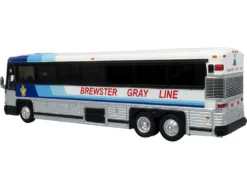 2001 MCI D4000 Coach Bus "Brewster Gray Line" White with Blue Stripes "Vintage Bus & Motorcoach Collection" Limited Edition to 504 pieces Worldwide 1/87 (HO) Diecast Model by Iconic Replicas