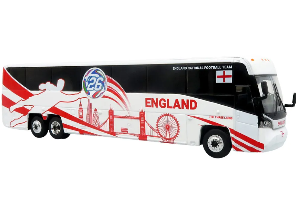 MCI D4520 Coach Bus "England National Football Team" White with Graphics "International Federation of the Global Game" Series Limited Edition to 504 pieces Worldwide 1/87 (HO) Diecast Model by Iconic Replicas