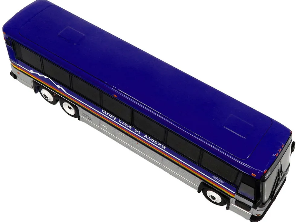 2001 MCI D4000 Coach Bus "Gray Line of Alaska" Dark Blue with Stripes "Vintage Bus & Motorcoach Collection" Limited Edition to 504 pieces Worldwide 1/87 (HO) Diecast Model by Iconic Replicas