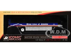 2001 MCI D4000 Coach Bus "Gray Line of Alaska" Dark Blue with Stripes "Vintage Bus & Motorcoach Collection" Limited Edition to 504 pieces Worldwide 1/87 (HO) Diecast Model by Iconic Replicas