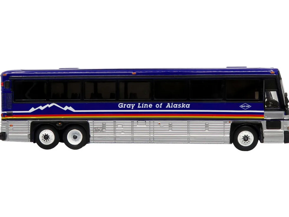 2001 MCI D4000 Coach Bus "Gray Line of Alaska" Dark Blue with Stripes "Vintage Bus & Motorcoach Collection" Limited Edition to 504 pieces Worldwide 1/87 (HO) Diecast Model by Iconic Replicas
