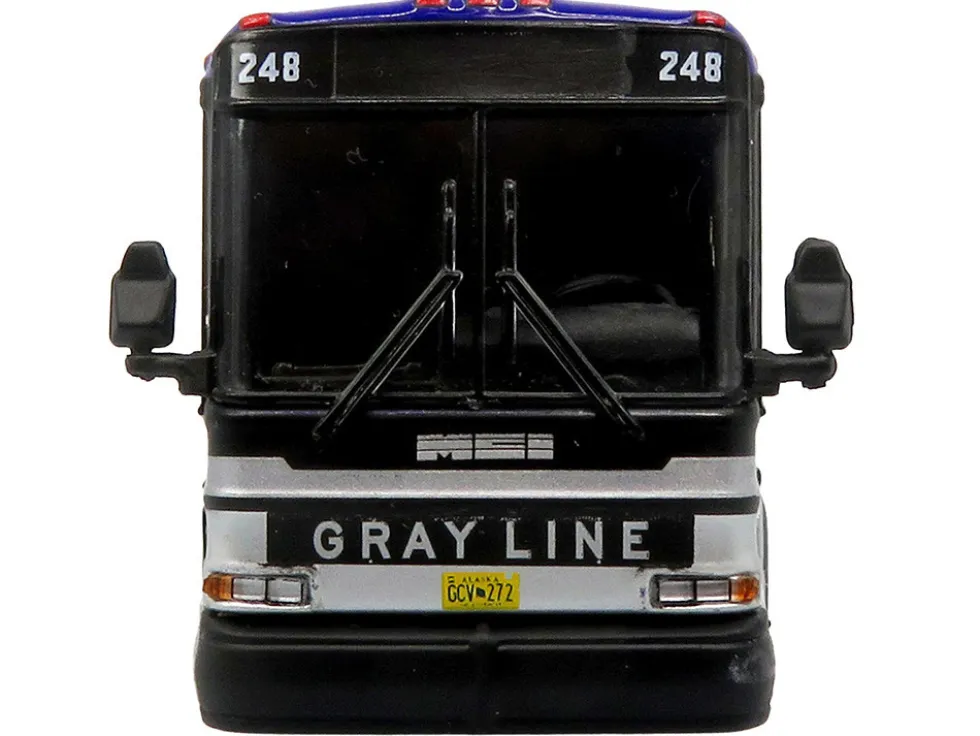 2001 MCI D4000 Coach Bus "Gray Line of Alaska" Dark Blue with Stripes "Vintage Bus & Motorcoach Collection" Limited Edition to 504 pieces Worldwide 1/87 (HO) Diecast Model by Iconic Replicas