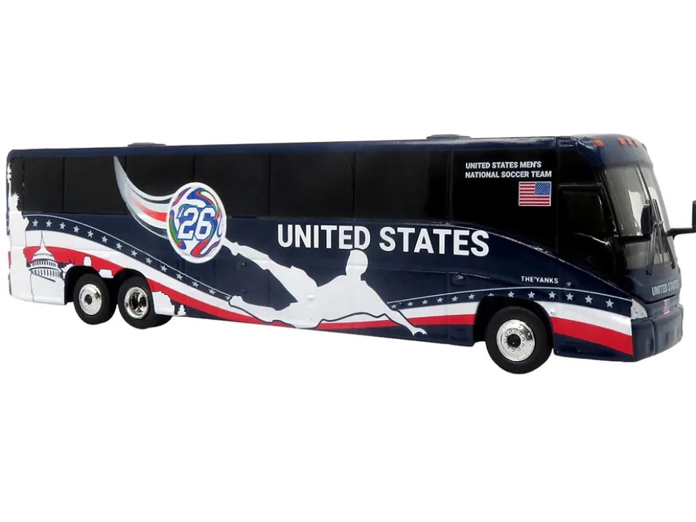 MCI J4500 Coach Bus "United States National Soccer Team" Dark Blue with Graphics "International Federation of the Global Game" Series Limited Edition to 504 pieces Worldwide 1/87 (HO) Diecast Model by Iconic Replicas
