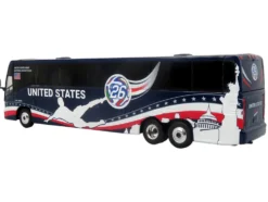 MCI J4500 Coach Bus "United States National Soccer Team" Dark Blue with Graphics "International Federation of the Global Game" Series Limited Edition to 504 pieces Worldwide 1/87 (HO) Diecast Model by Iconic Replicas