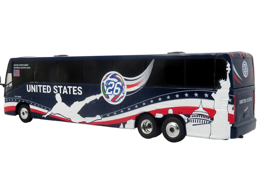 MCI J4500 Coach Bus "United States National Soccer Team" Dark Blue with Graphics "International Federation of the Global Game" Series Limited Edition to 504 pieces Worldwide 1/87 (HO) Diecast Model by Iconic Replicas