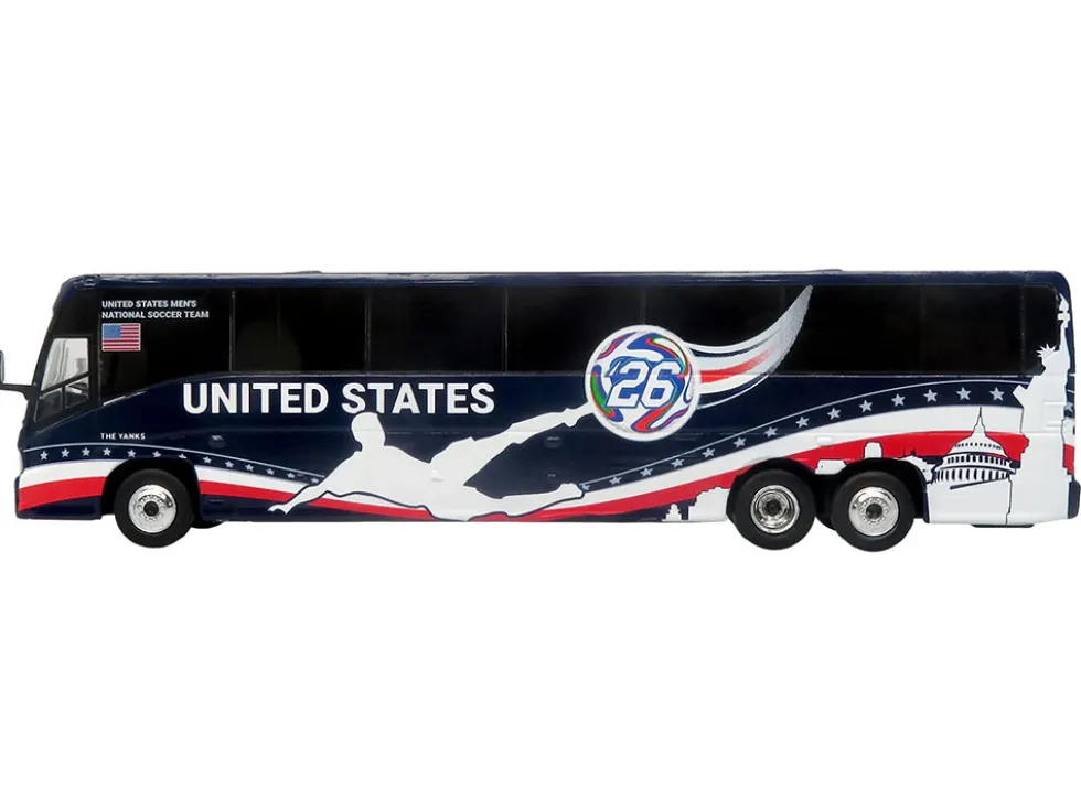 MCI J4500 Coach Bus "United States National Soccer Team" Dark Blue with Graphics "International Federation of the Global Game" Series Limited Edition to 504 pieces Worldwide 1/87 (HO) Diecast Model by Iconic Replicas