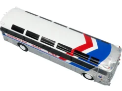 1964 MCI MC-5A Coach Bus "Brewster Gray Line" Silver with Blue and Red Stripes "Vintage Bus & Motorcoach Collection" Limited Edition to 504 pieces Worldwide 1/87 (HO) Diecast Model by Iconic Replicas