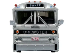 1964 MCI MC-5A Coach Bus "Brewster Gray Line" Silver with Blue and Red Stripes "Vintage Bus & Motorcoach Collection" Limited Edition to 504 pieces Worldwide 1/87 (HO) Diecast Model by Iconic Replicas