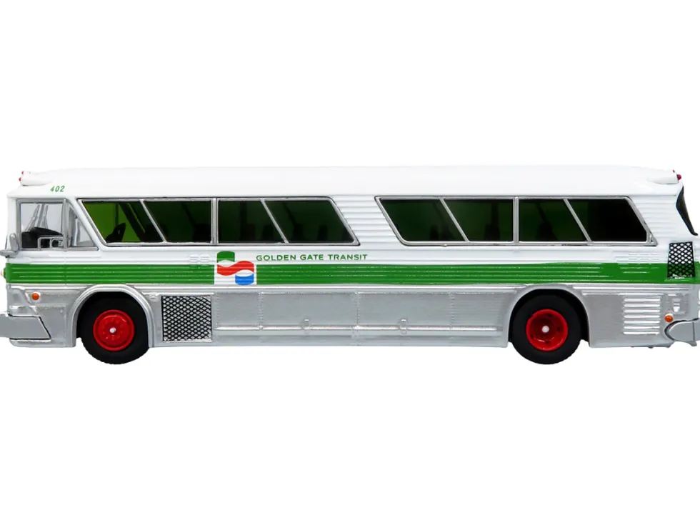 1964 MCI MC-5A Coach Bus "Golden Gate Transit" White with Green Stripes "Vintage Bus & Motorcoach Collection" Limited Edition to 504 pieces Worldwide 1/87 (HO) Diecast Model by Iconic Replicas