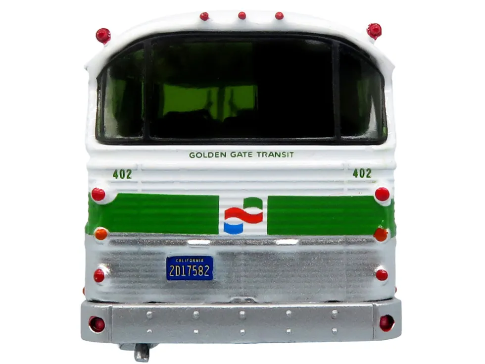 1964 MCI MC-5A Coach Bus "Golden Gate Transit" White with Green Stripes "Vintage Bus & Motorcoach Collection" Limited Edition to 504 pieces Worldwide 1/87 (HO) Diecast Model by Iconic Replicas