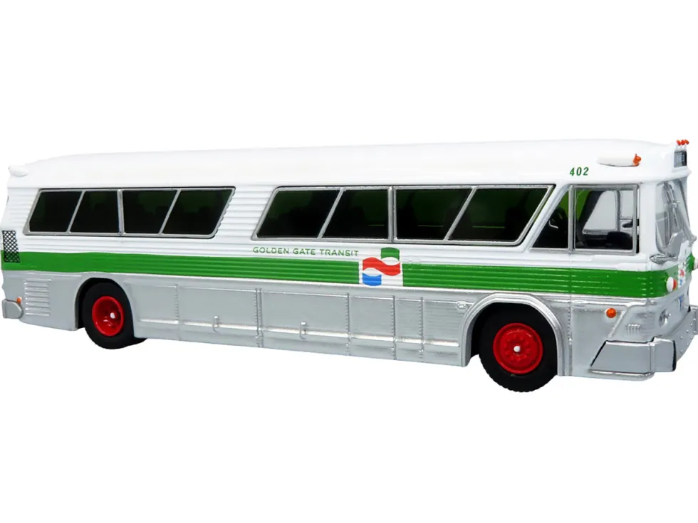1964 MCI MC-5A Coach Bus "Golden Gate Transit" White with Green Stripes "Vintage Bus & Motorcoach Collection" Limited Edition to 504 pieces Worldwide 1/87 (HO) Diecast Model by Iconic Replicas