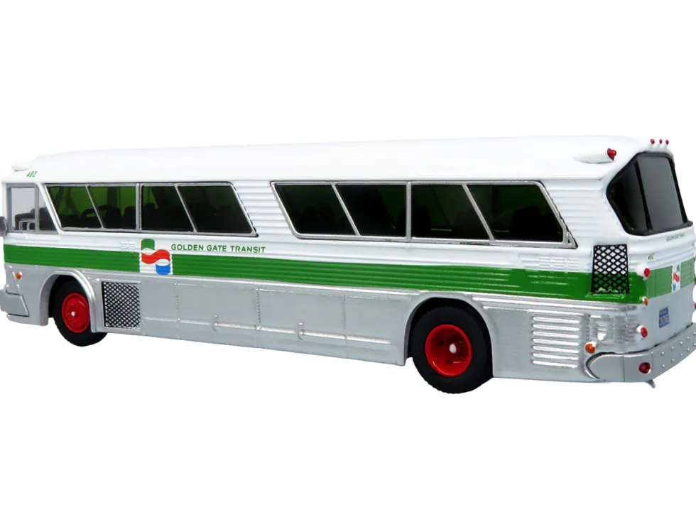 1964 MCI MC-5A Coach Bus "Golden Gate Transit" White with Green Stripes "Vintage Bus & Motorcoach Collection" Limited Edition to 504 pieces Worldwide 1/87 (HO) Diecast Model by Iconic Replicas