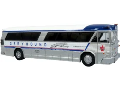1964 MCI MC-5A Coach Bus "Greyhound Canada" White with Blue Stripes "Vintage Bus & Motorcoach Collection" Limited Edition to 504 pieces Worldwide 1/87 (HO) Diecast Model by Iconic Replicas
