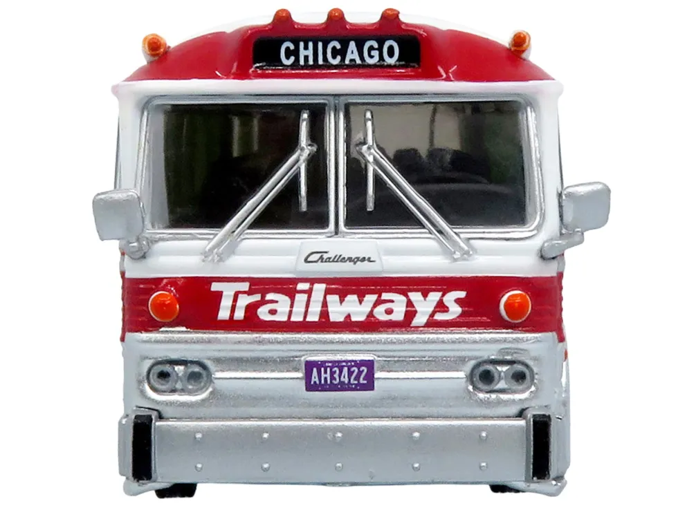 1964 MCI MC-5A Coach Bus "Trailways Chicago" White with Red Stripes "Vintage Bus & Motorcoach Collection" Limited Edition to 504 pieces Worldwide 1/87 (HO) Diecast Model by Iconic Replicas