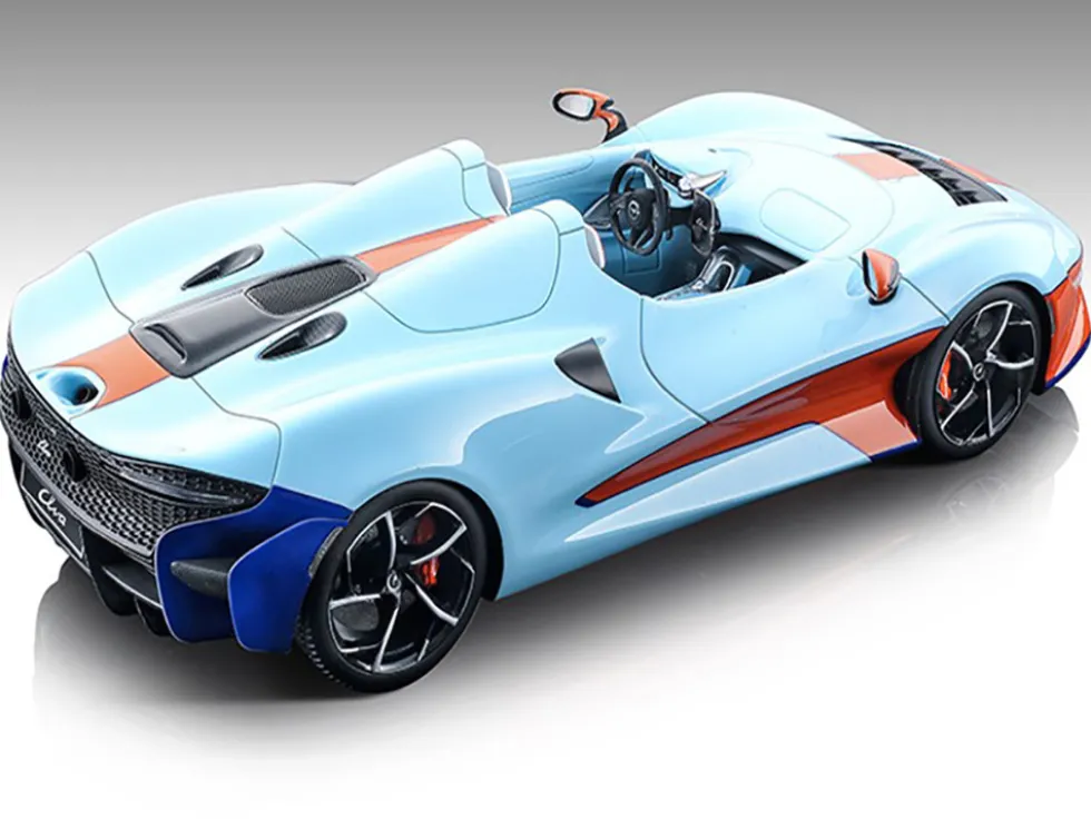 2020 McLaren Elva Convertible Light Blue with Orange Accents Exclusive Collection Series Limited Edition to 79 pieces Worldwide 1/18 Model Car Tecnomodel T18-EX09A