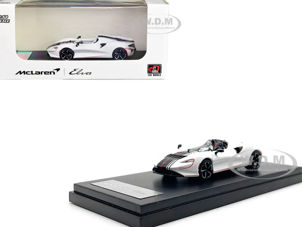 McLaren Elva Convertible White with Carbon and Red Stripes 1/64 Diecast Model Car LCD Models LCD64022BW